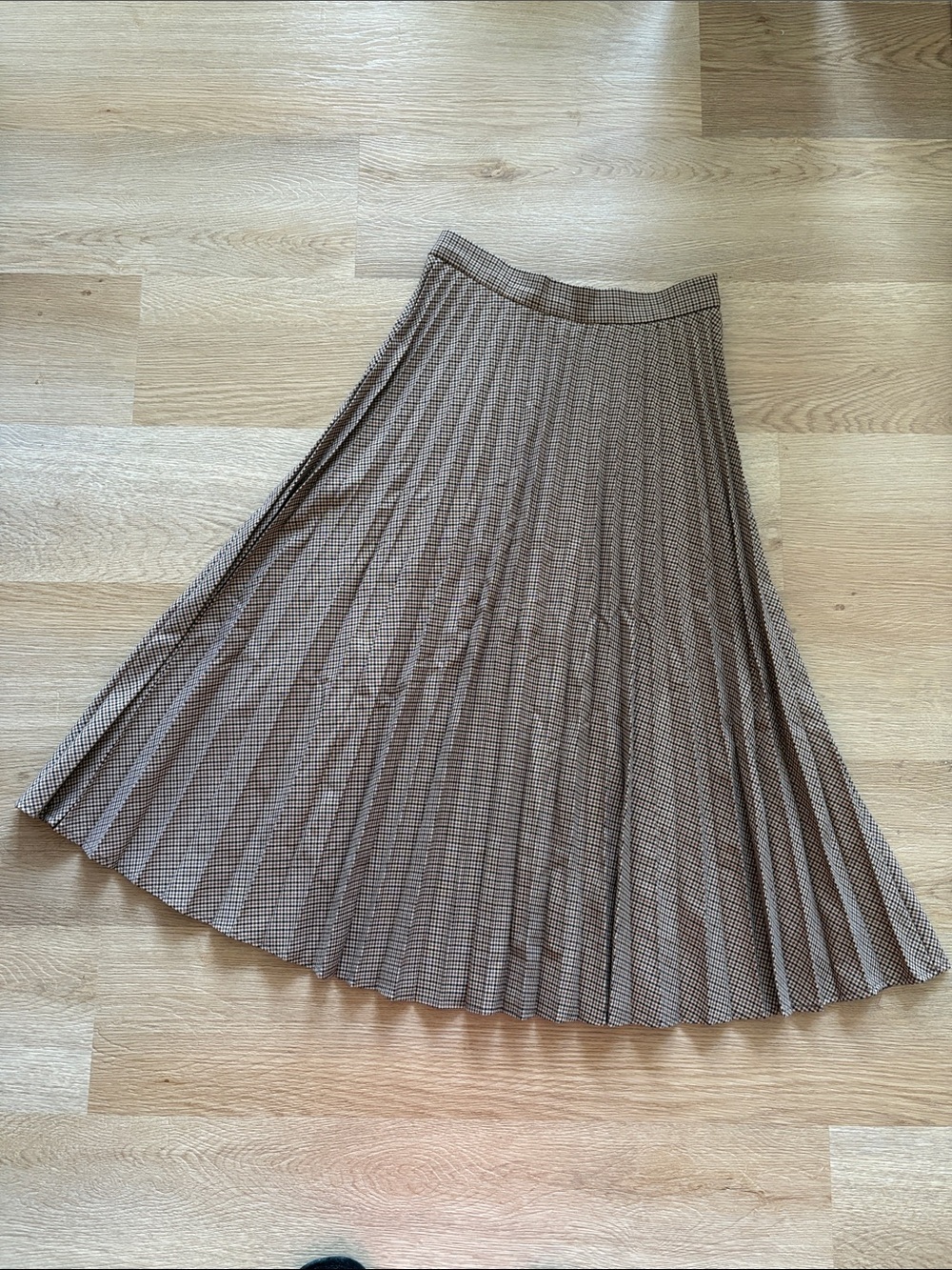 Zara Brown Pleated A-Line Midi Skirt